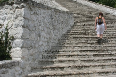 We beklimmen de trappen en kijken even rond, we zijn niet de kerk in geweest